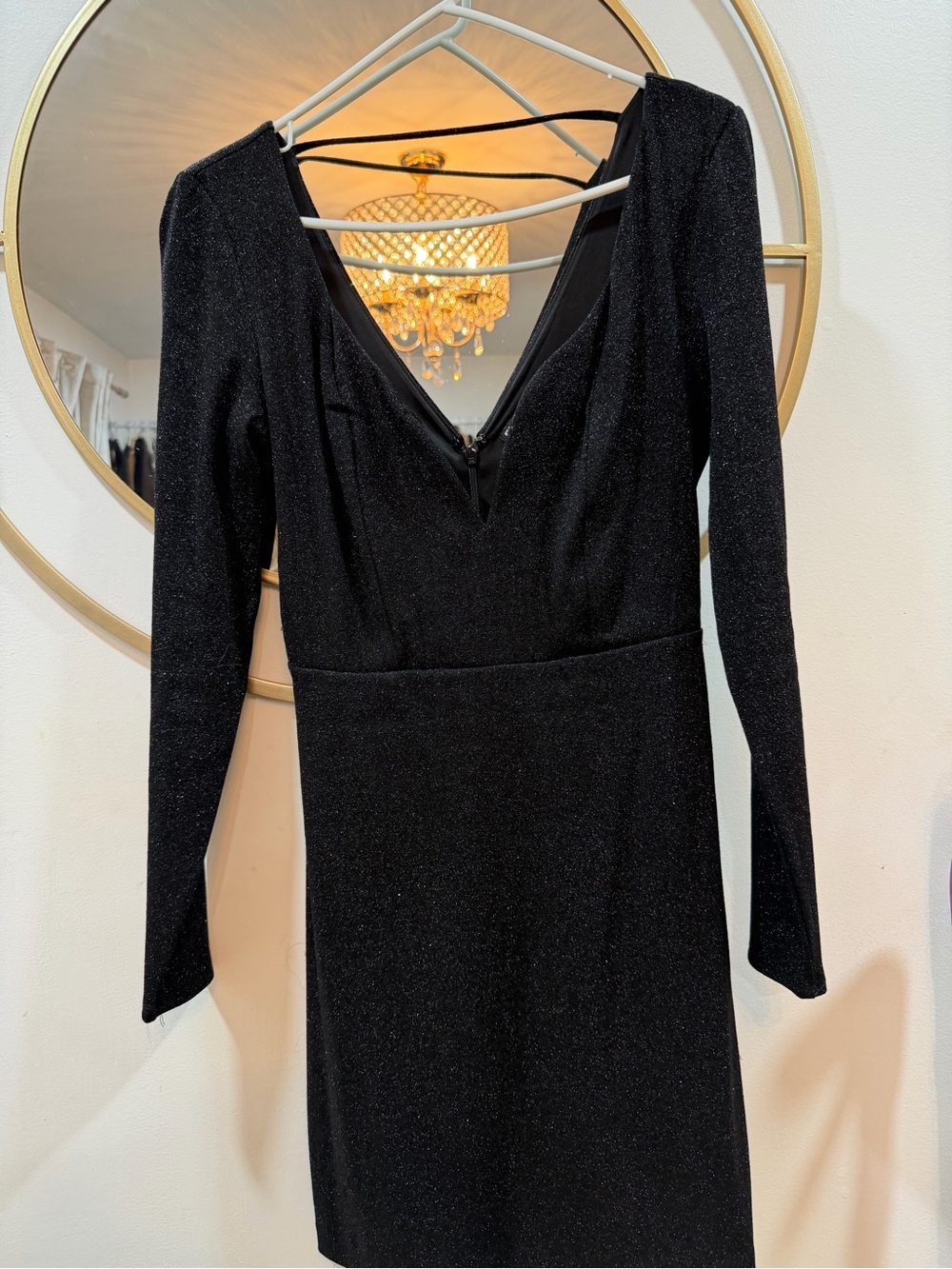 Express Black Sparkle Long-Sleeve V-Neck Dress